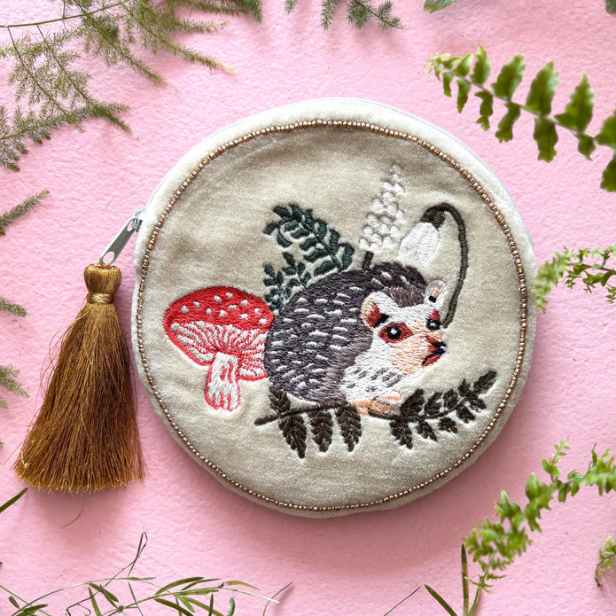 Embroidered Hedgehog Round Purse - SECRNDHE001A - Uneeka