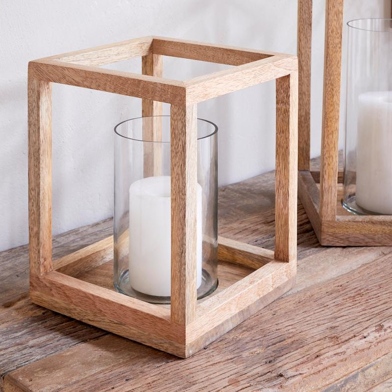 Sanora Natural Mango Wood Lantern - Small & Large - Uneeka