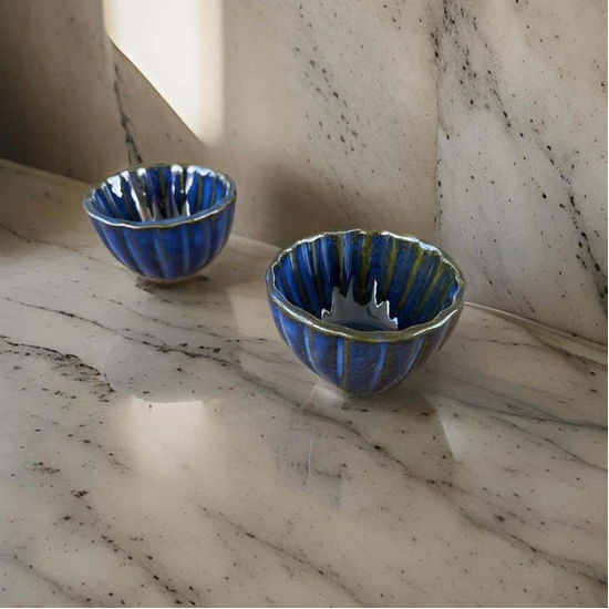 Scalloped Stoneware Dipping Bowl Blue - Uneeka