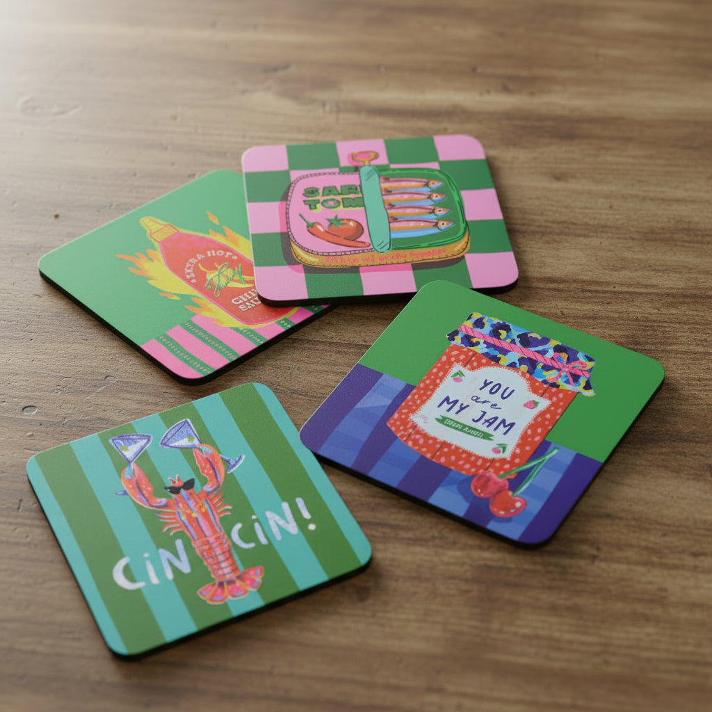 Set of 4 Colourful Foodie Coasters - HJX020EU - Uneeka