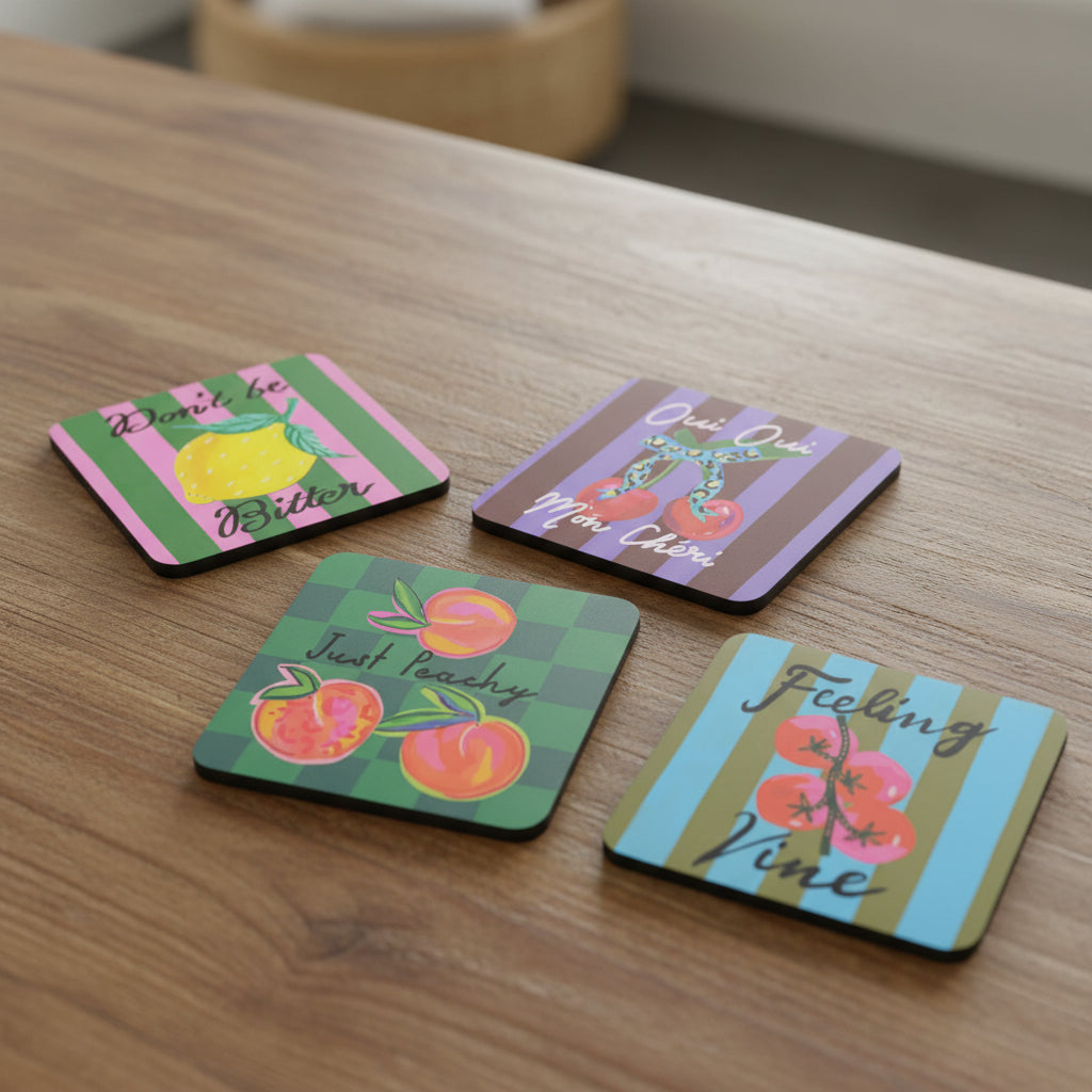 Set of 4 Colourful Fruity Coasters - HJX019EU - Uneeka