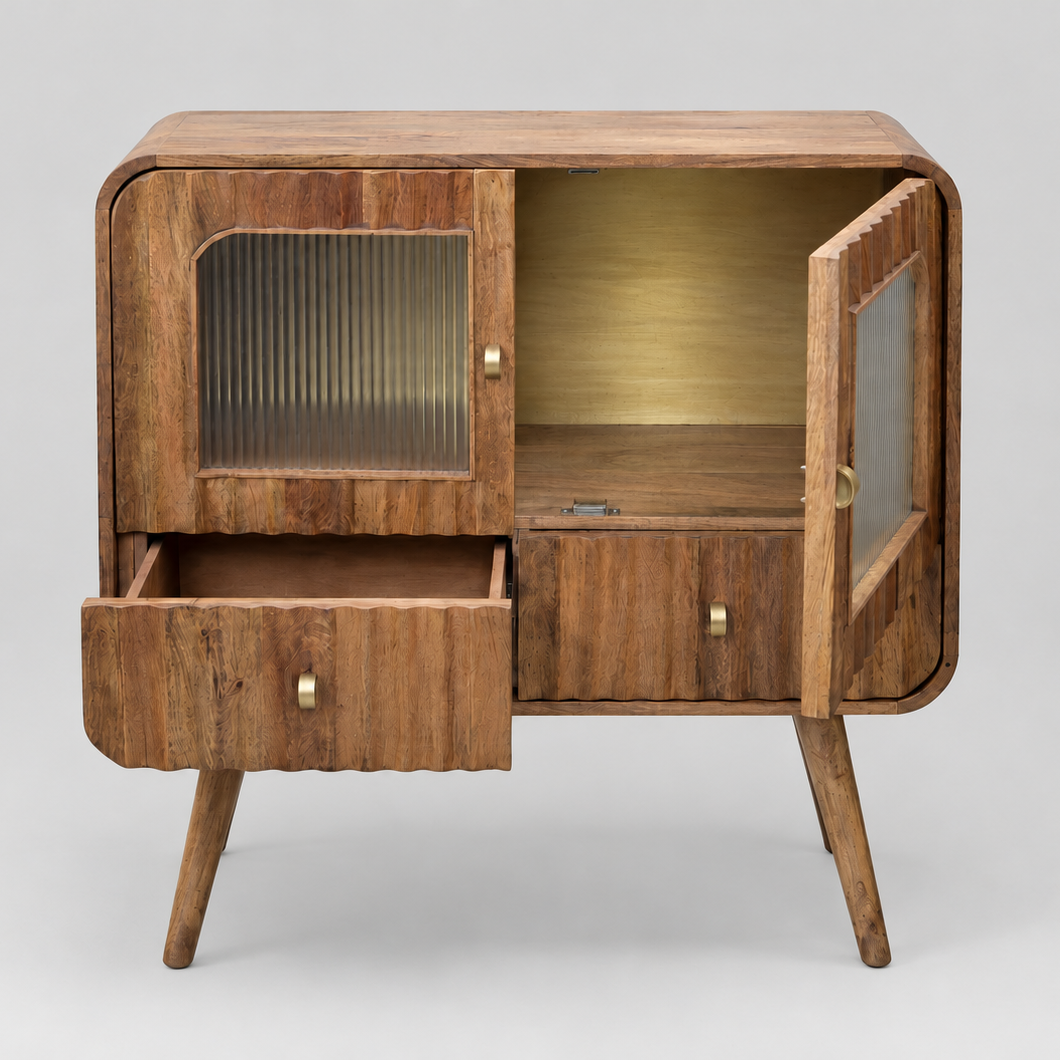 Small Wooden Fluted Storage Cabinet - Uneeka