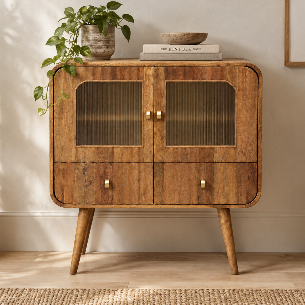 Small Wooden Fluted Storage Cabinet - Uneeka