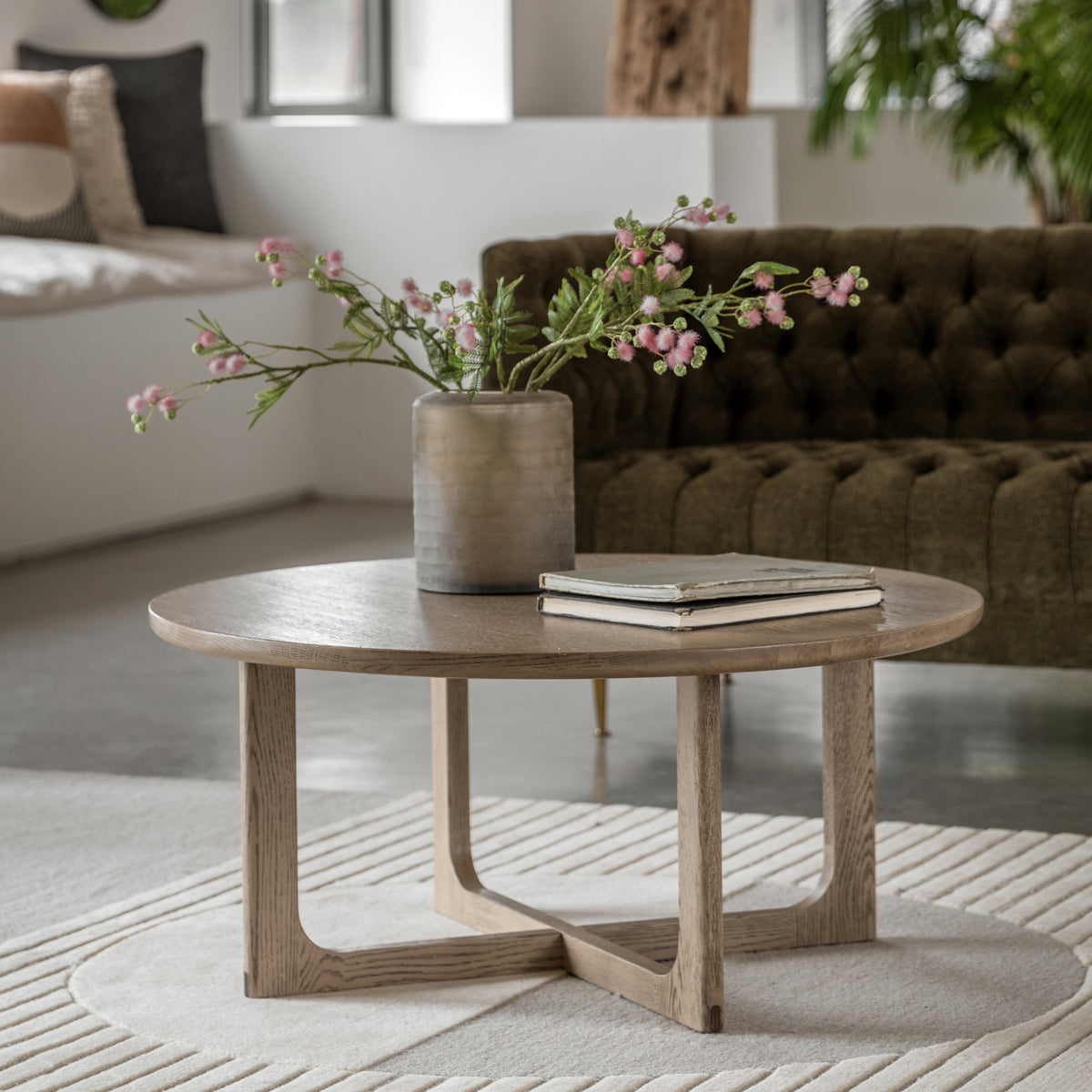 Smoked Oak Round Coffee Table - Uneeka