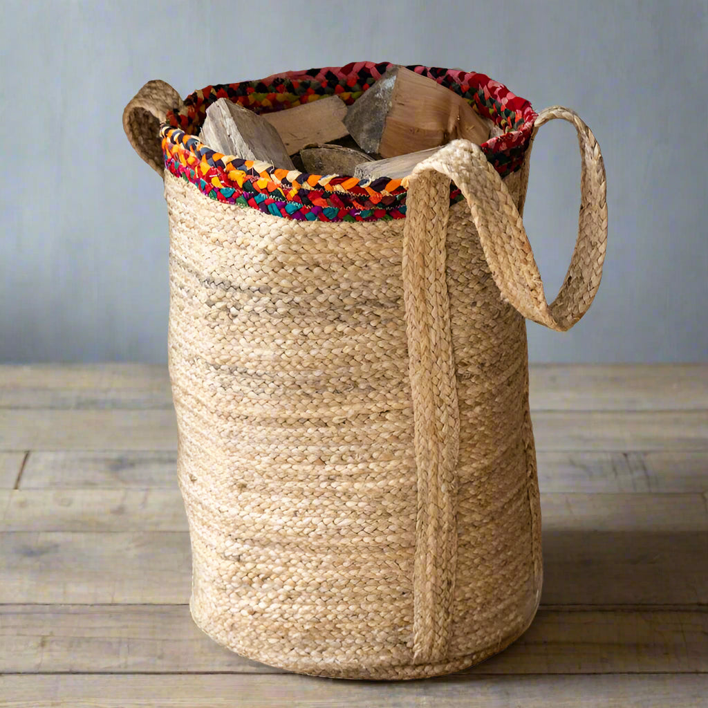 Soft Hemp & Chindi Border Basket Bag - JB55 - Uneeka