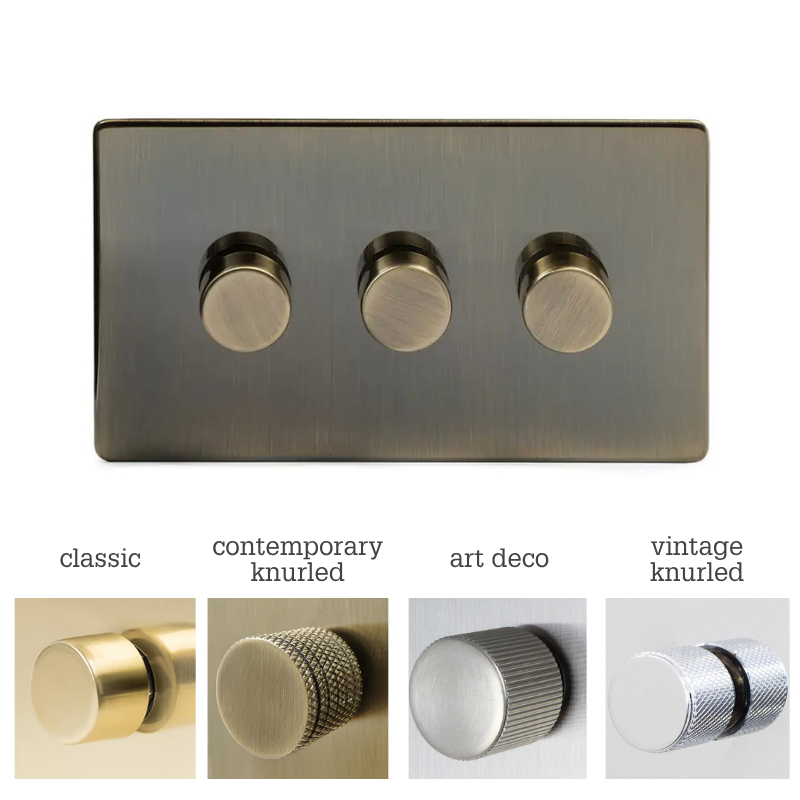 Soho Lighting 3 Gang 2 Way Intelligent Dimmer Switch - Antique Brass Dimmer Options - Uneeka