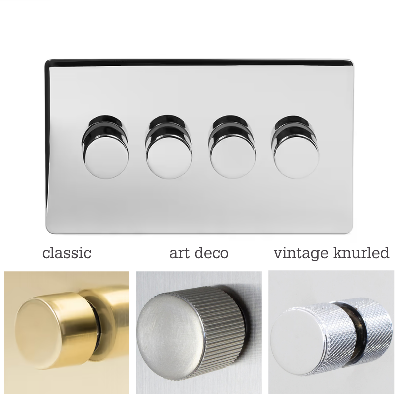 Soho Lighting 4 Gang 2 Way Intelligent Dimmer Switch - Polished Chrome - Dimmer Options- Uneeka