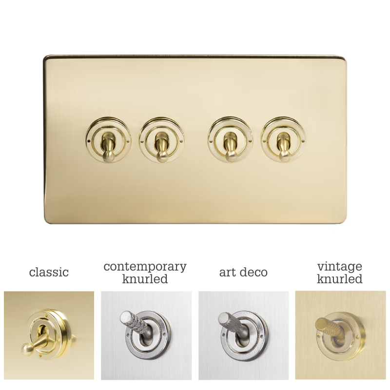 Soho Lighting 4 Gang 2 Way Toggle Switch - Brushed Brass - Toggle Options - Uneeka