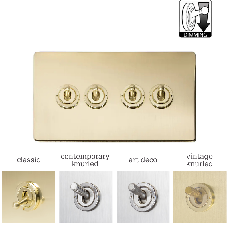 Soho Lighting 4 Gang Dimming Toggle Switch - Brushed Brass - Toggle Options - Uneeka