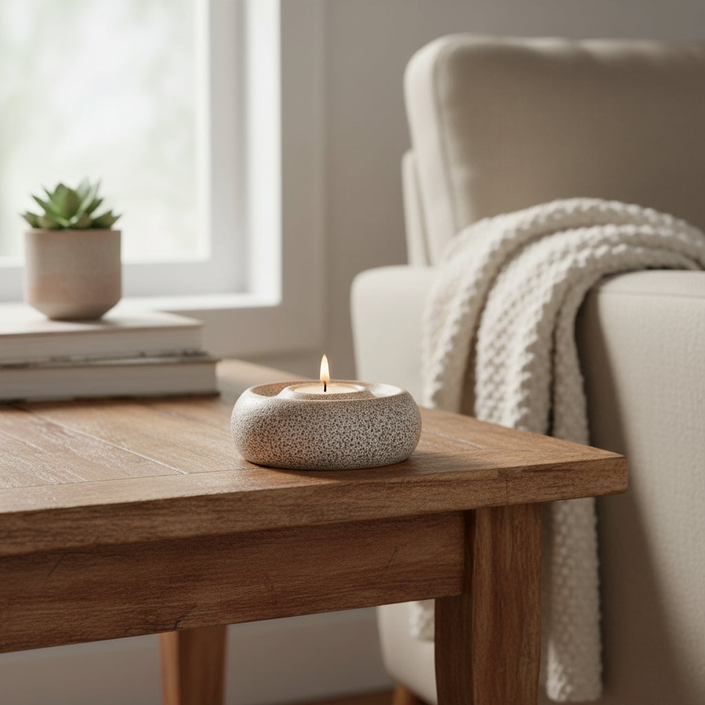 Speckled Cream Ceramic Round Tealight Holder - 7784312 - Uneeka