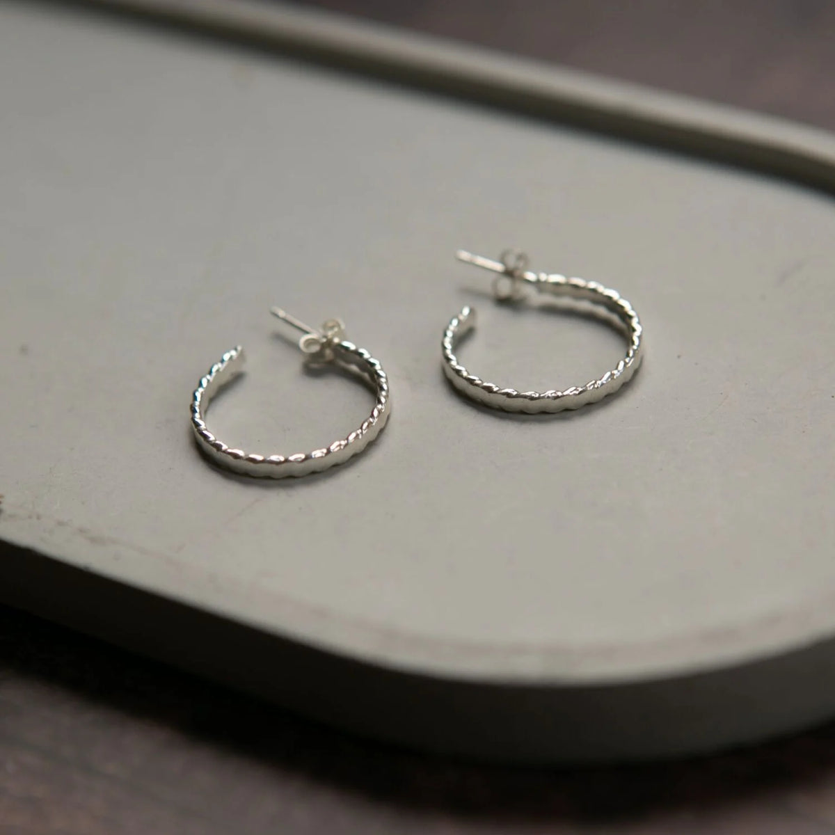 Sterling Silver Flat Twist Hoop Studs - Uneeka