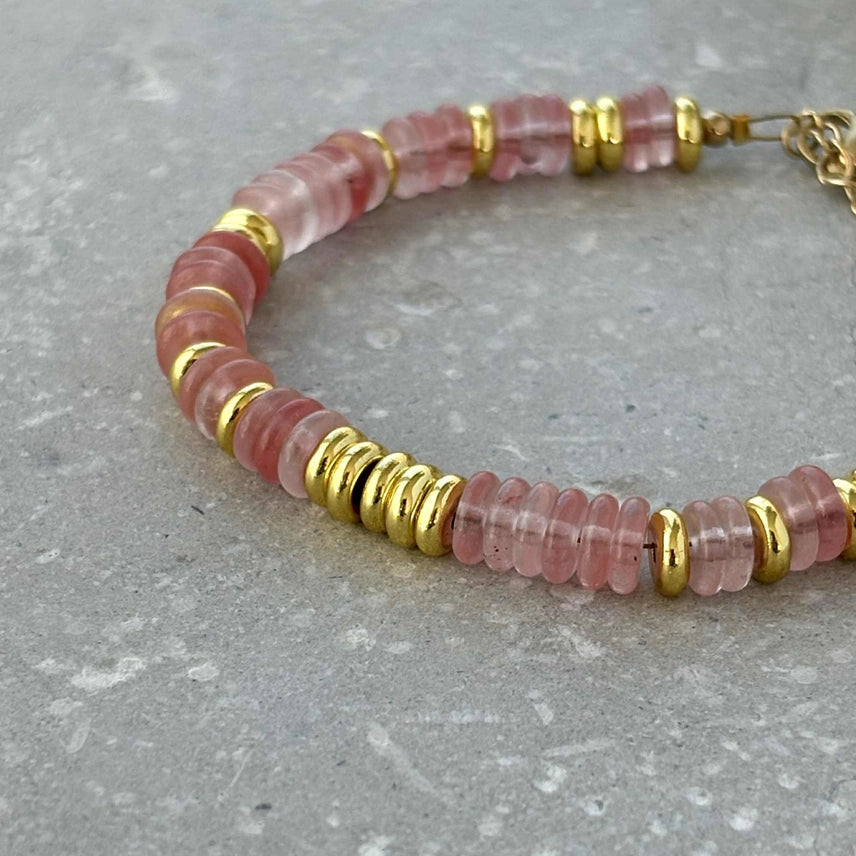 Stone & Gold Bead Bracelet - BR012-P - Uneeka