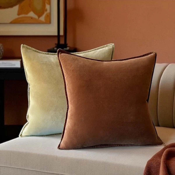 Stonewash Velvet Cushion Spice Yellow Lifestyle Uneeka