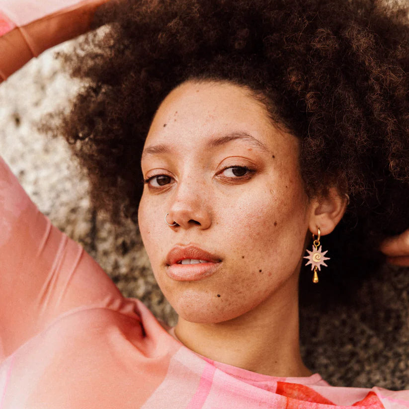 Sunburst Swirl with Teardrop Hoops - Dusky Lilac & Brass - Uneeka