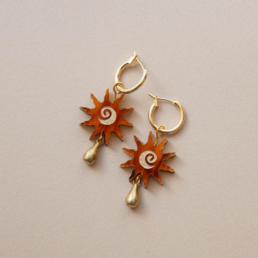 Sunburst Swirl with Teardrop Hoops - Amber Tortoise - Uneeka