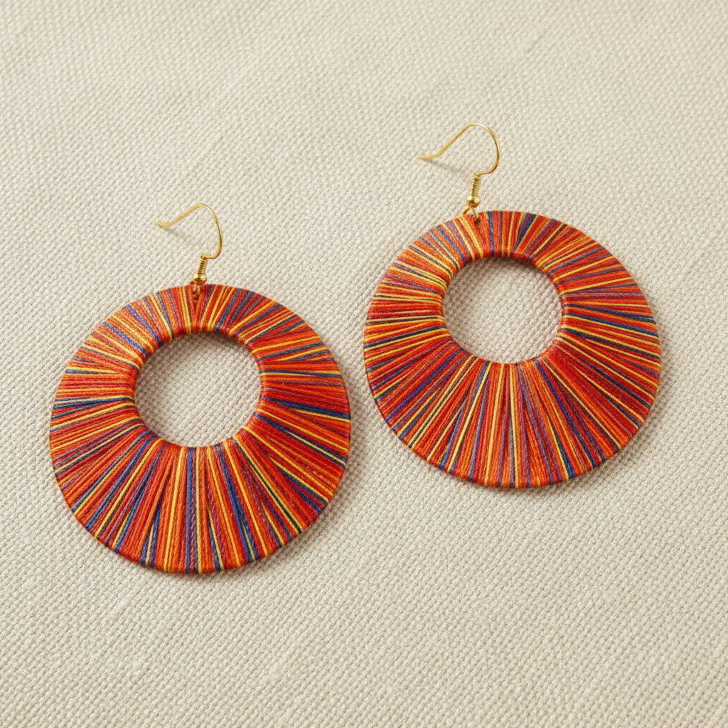 Multi-Coloured Thread Cut-Out Circle Earrings - TAR2767 - Uneeka
