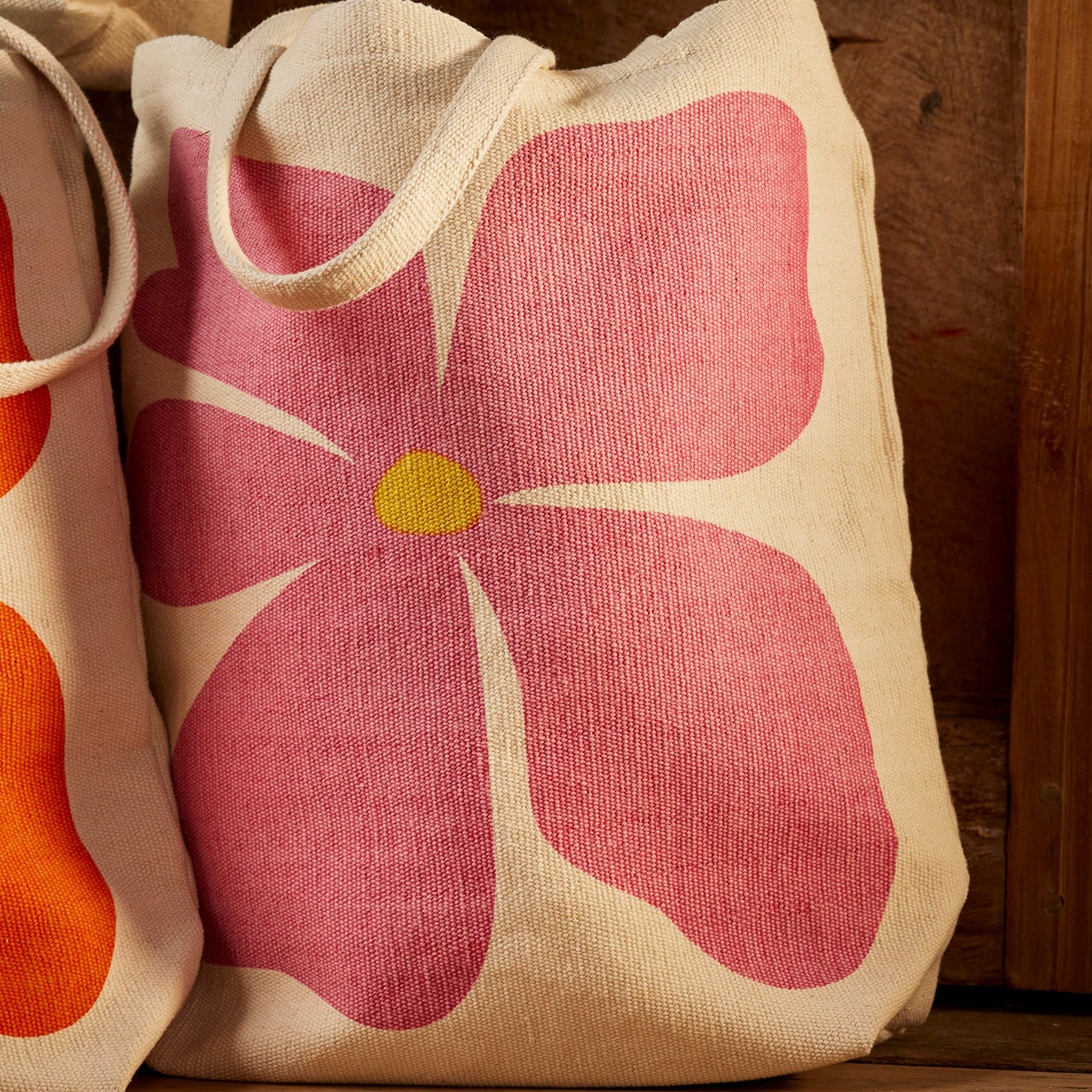 Screen Printed Bold Flower Tote Bag - TOB255-PINK - Uneeka