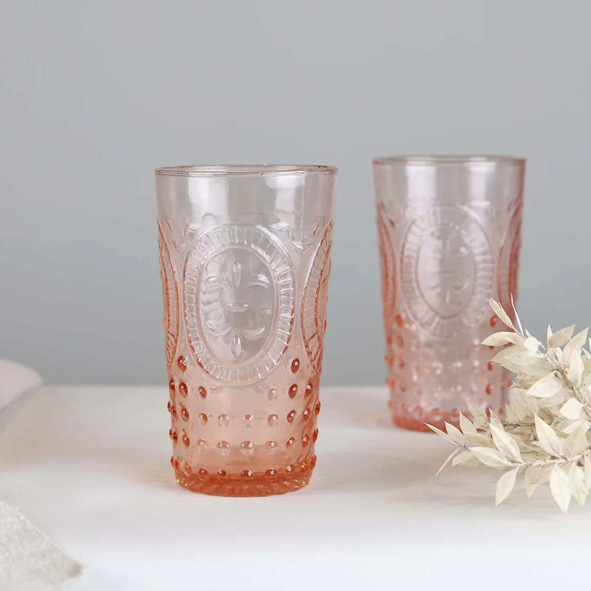 Tall Bobbled Ornate Tumbler Glass - Pink - Sold individually - Uneeka
