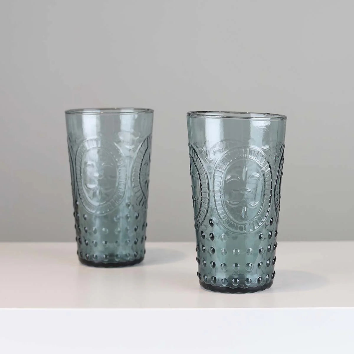 Tall Bobbled Ornate Tumbler Glass - Blue - Sold individually - Uneeka