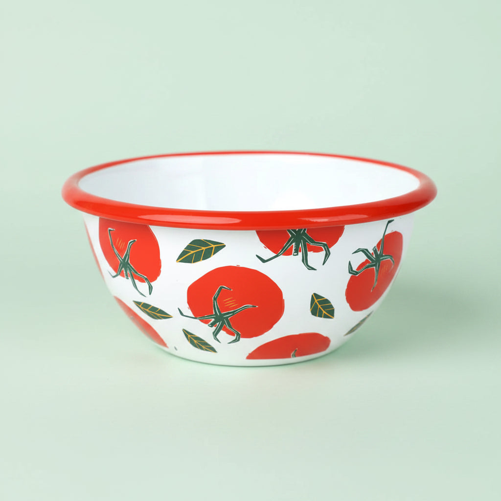Tomato Pattern Enamel Nibble Bowl - ENML-BOWL-TOM-RED-12 - Uneeka
