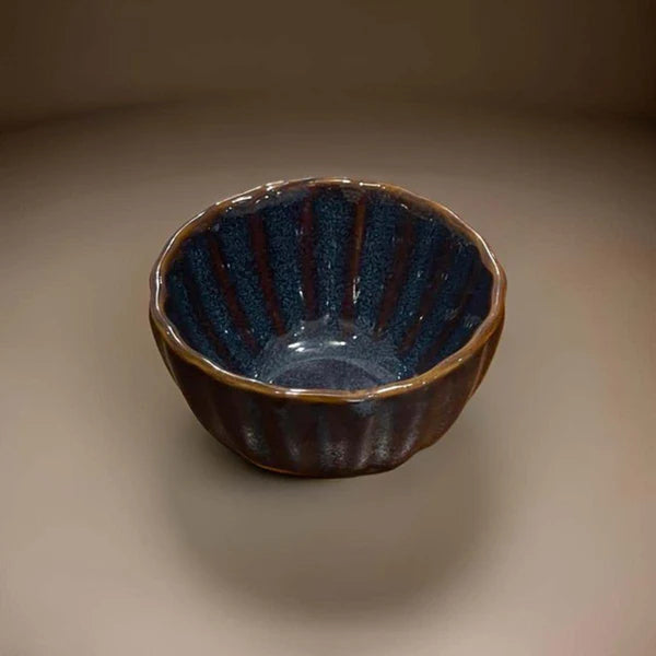 Dark Blue Scalloped Ceramic Dipping Bowl - 17175101 - Uneeka