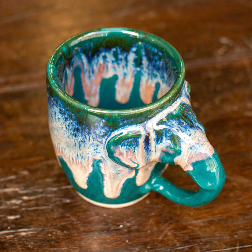Emerald Green Mix Elephant Handle Glazed Mug - EM103 - Uneeka