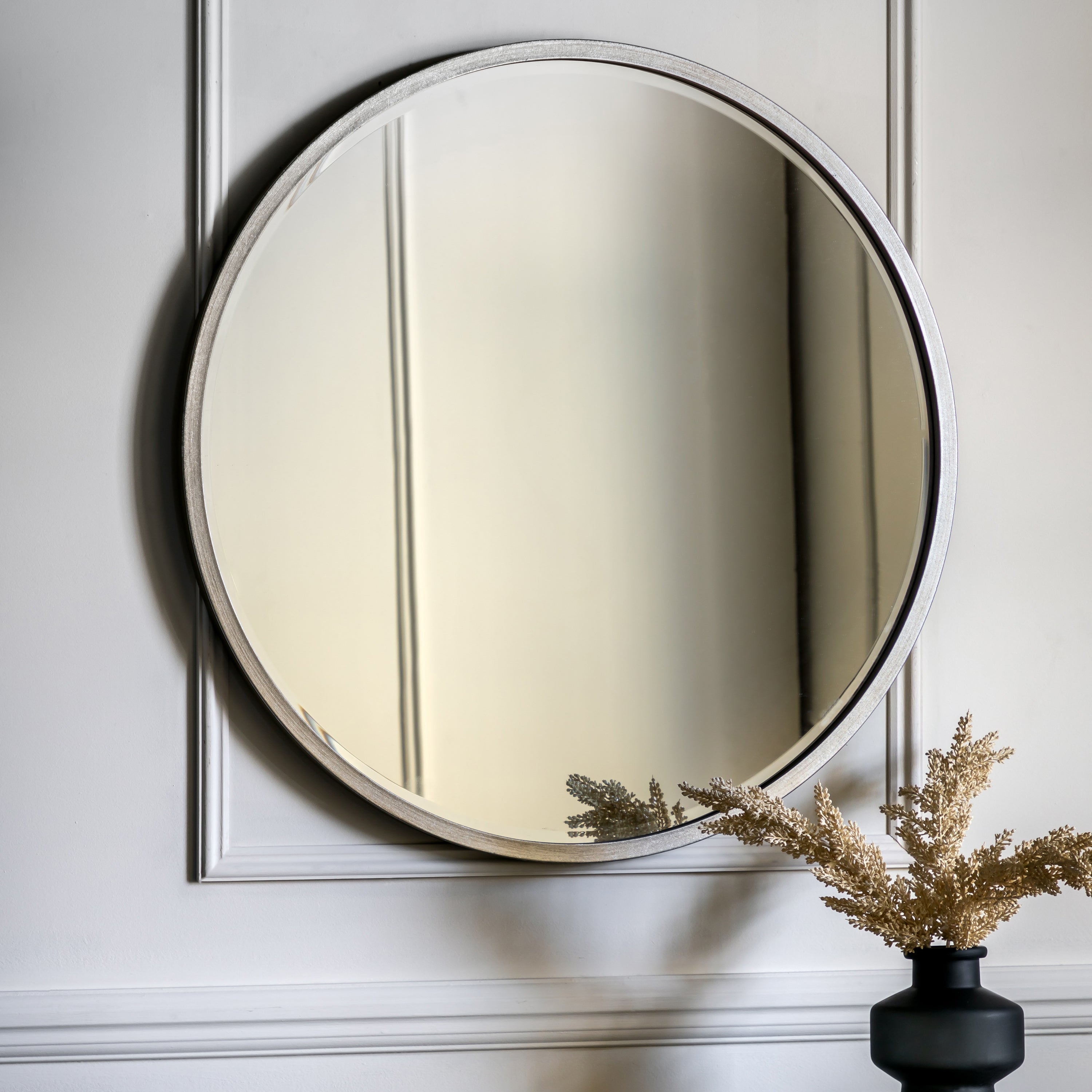 Large Round Antique Silver Mirror - 227889 - Uneeka