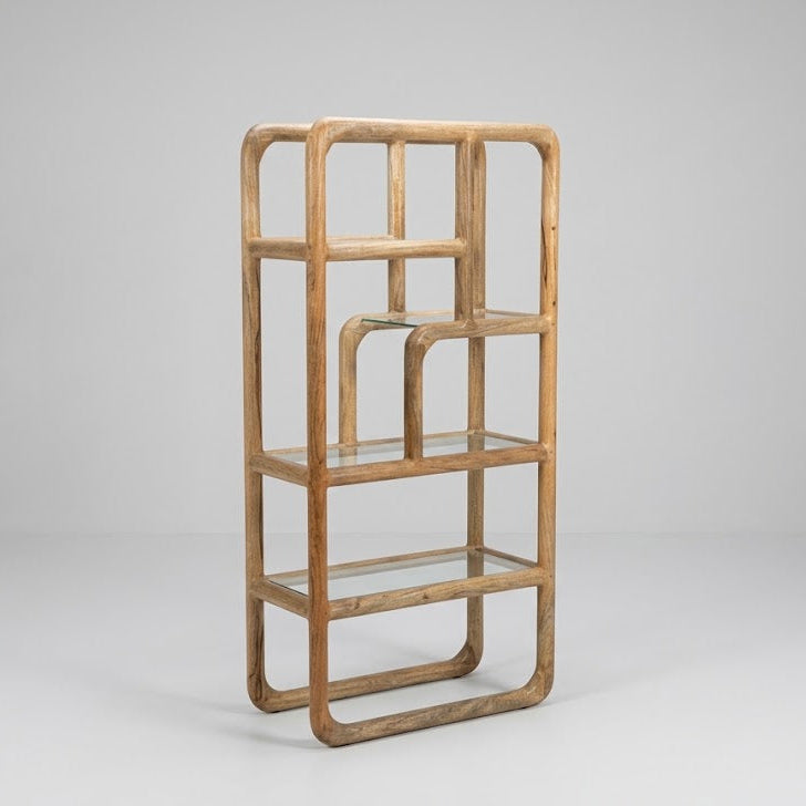 Wooden Cage Frame Open Glass Shelving Unit - Uneeka