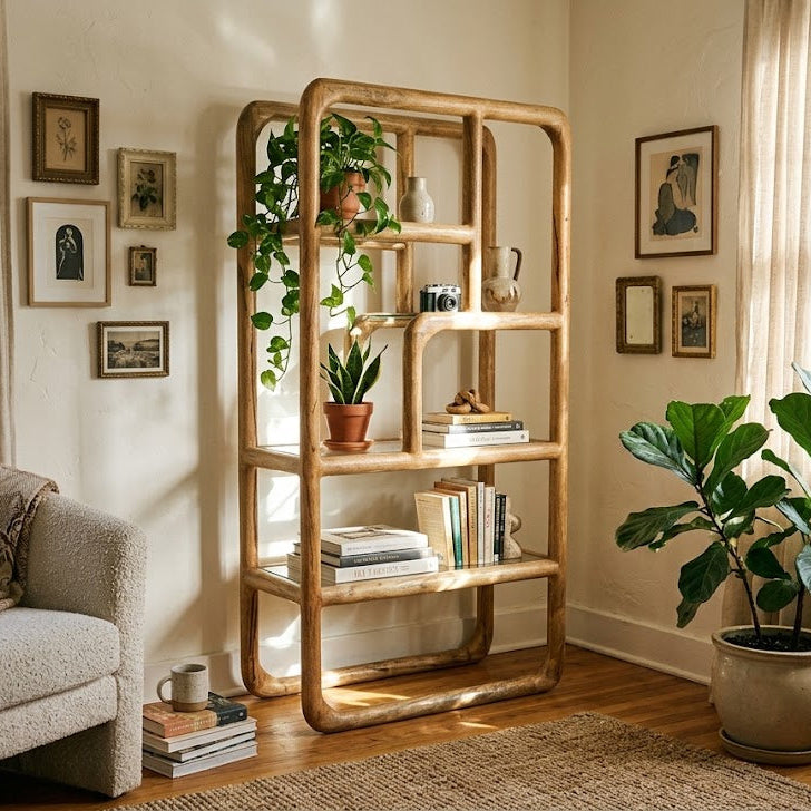 Wooden Cage Frame Open Glass Shelving Unit - Uneeka