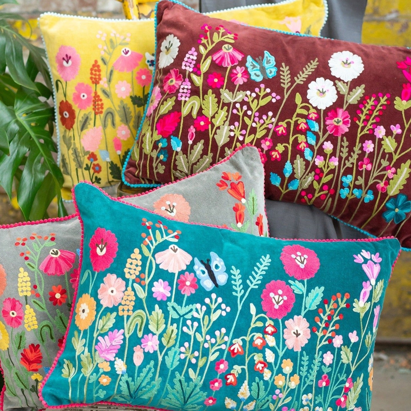 Wildflower Cotton Velvet Cushion - Ella's Pick - CC411MU - Uneeka