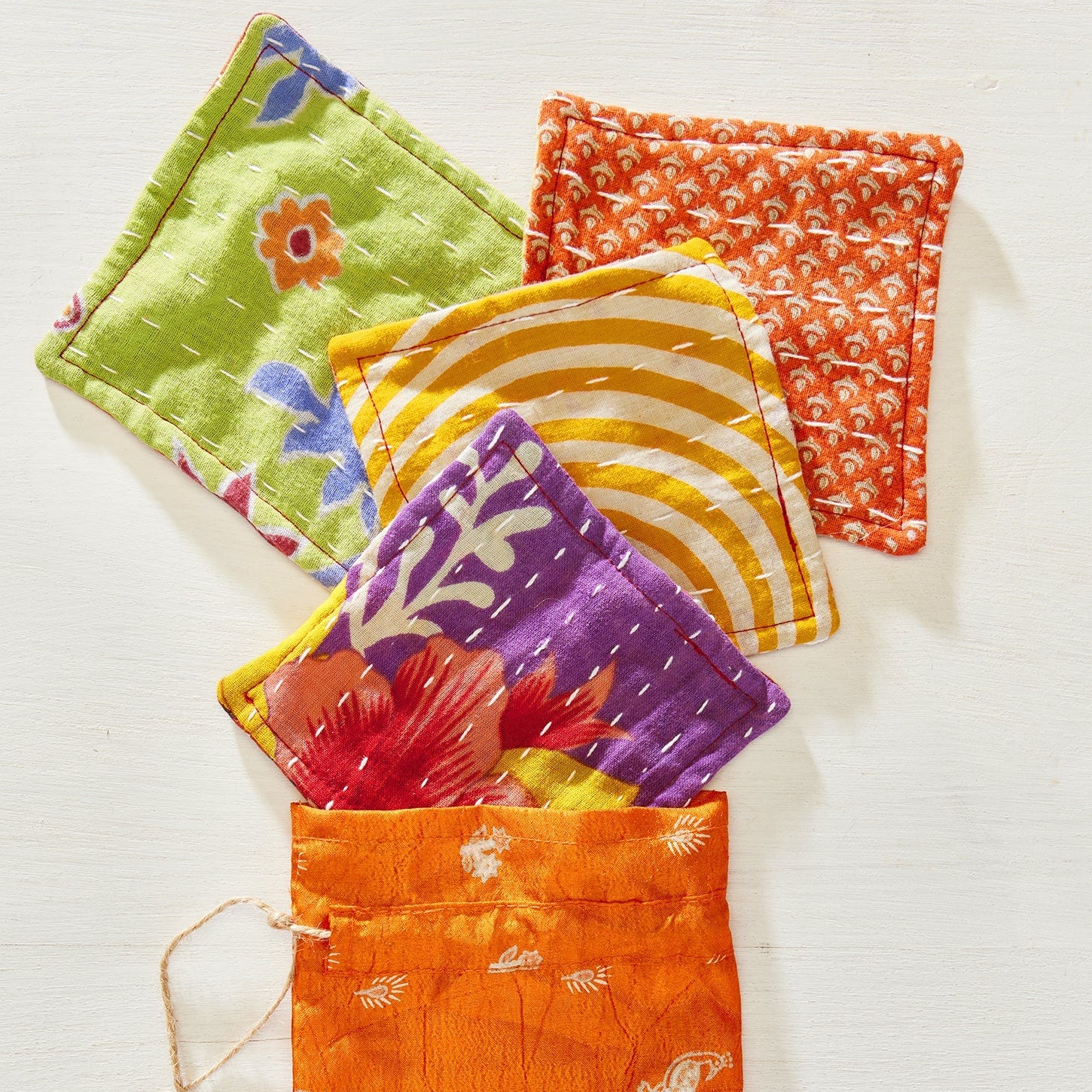 Assorted Colour Set of 4 Recycled Sari Coasters - CO3 - Uneeka