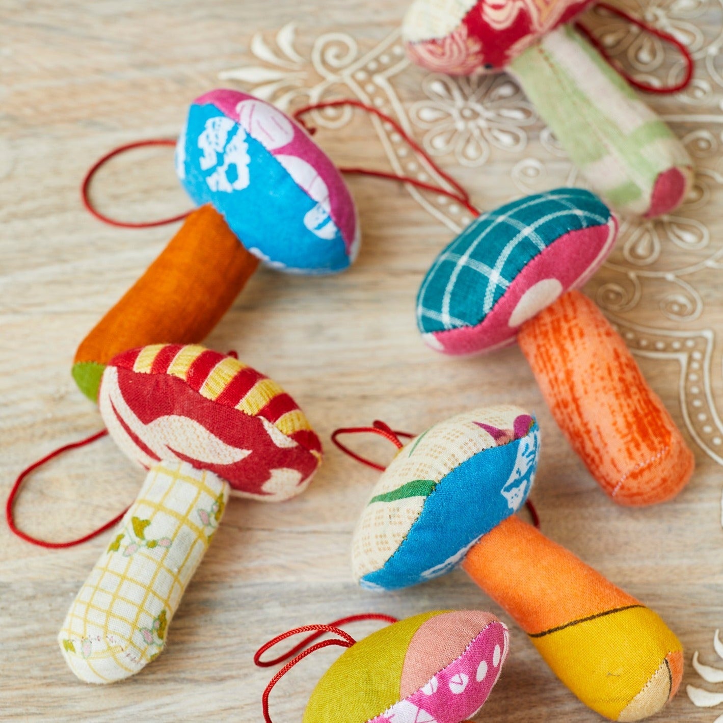 Assorted Recycled Sari Mushroom Hanging Decoration - HDEC124 - Uneeka