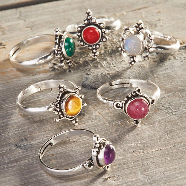 Assorted Setting Silver Plated Brass Ring - RG543 - Uneeka