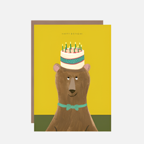 Bear with Cake Hat Birthday Card - HCWB266 - Uneeka