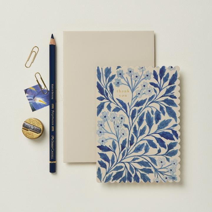 Blue Flora Thank You Greetings Card - WAN 6010 - Uneeka