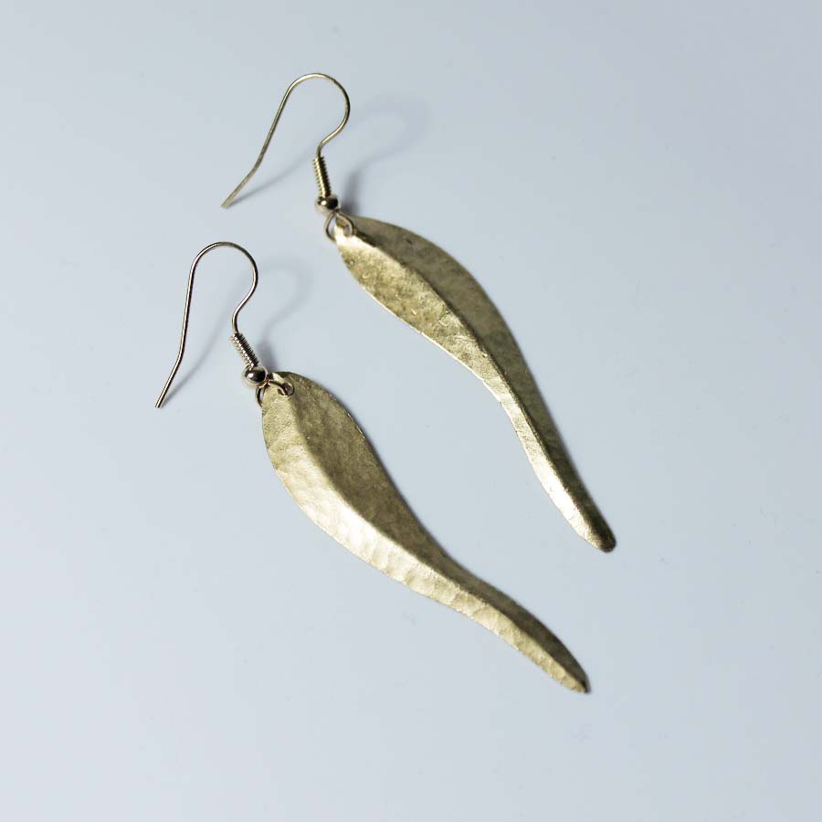 Brass Chilli Leaf Earrings - JEMB38 - Uneeka