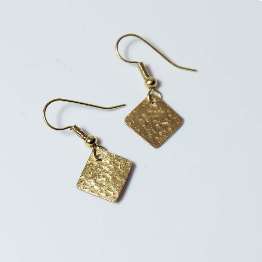 Hammered Brass Mini Diamond Earrings - JEMB39 - Uneeka