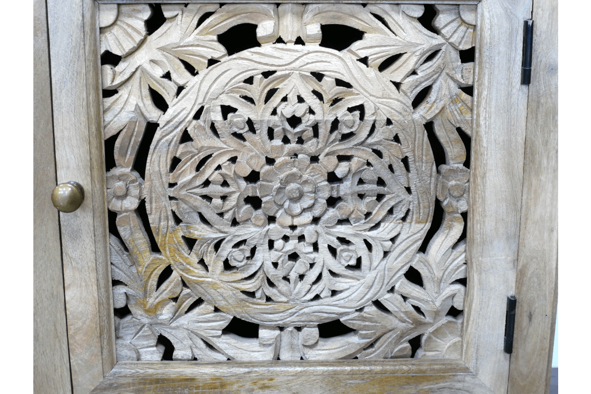 Carved Cut Out Mango Wood Cabinet - 10208 - Uneeka