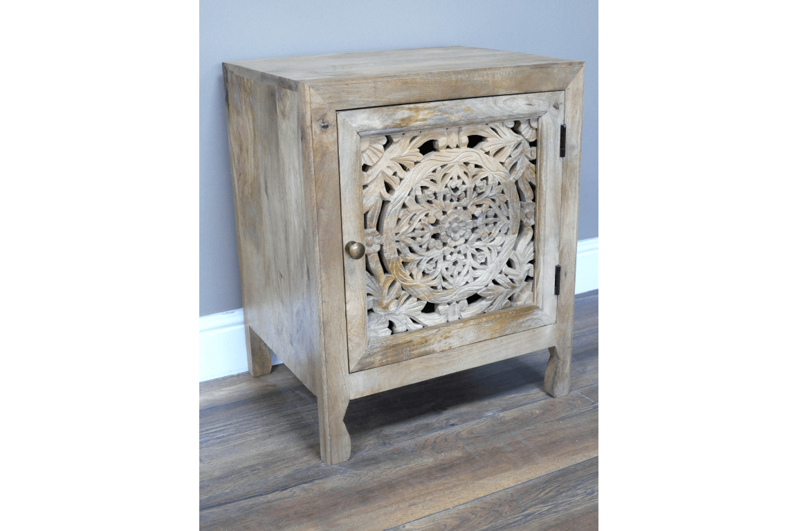 Carved Cut Out Mango Wood Cabinet - 10208 - Uneeka
