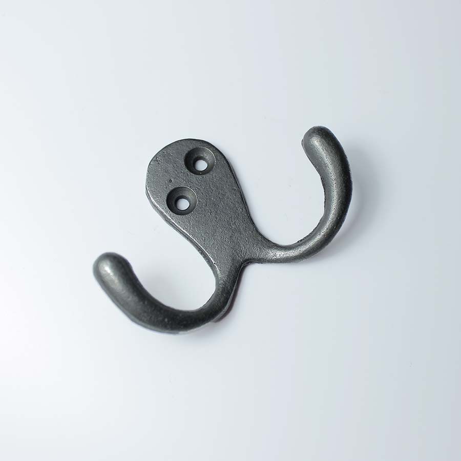 Cast Antique Iron Double Robe Hook - 49.336D.AI.70 - Uneeka