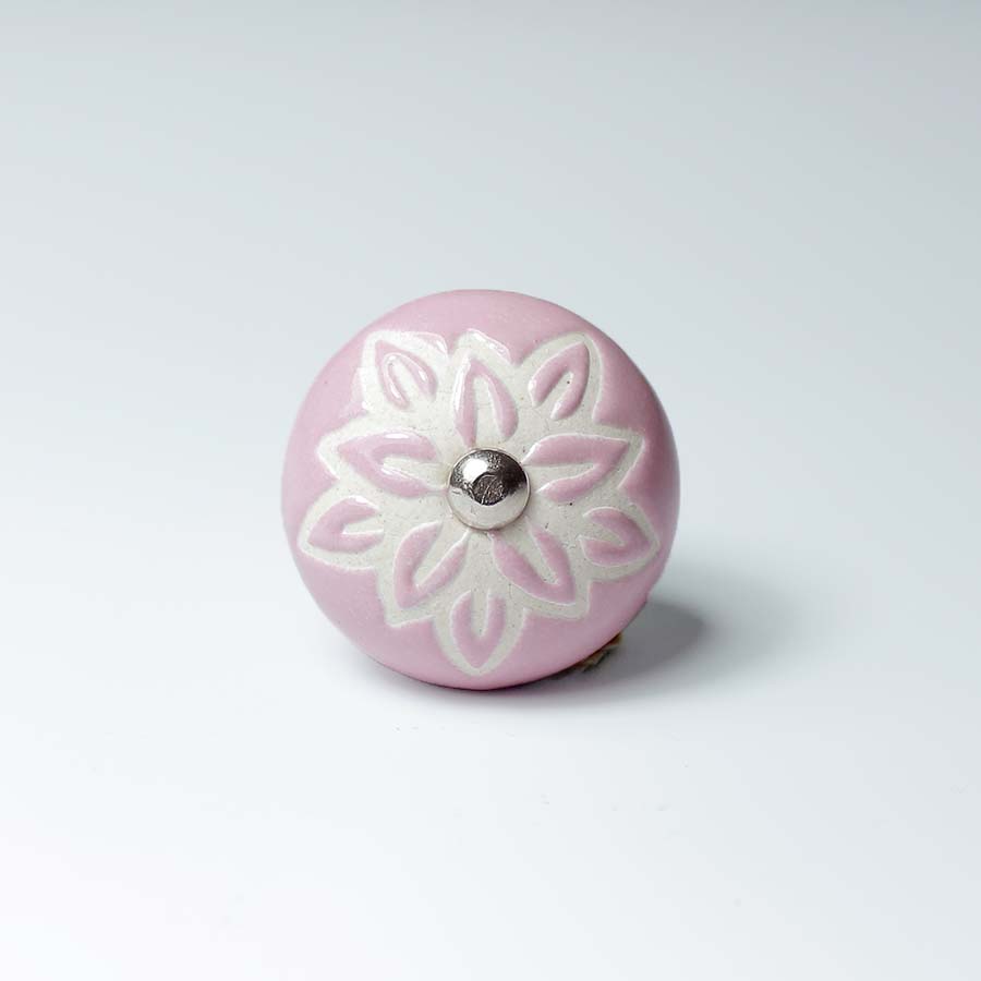 Ceramic Doorknob With White Wax Flower - DK102PK - Uneeka