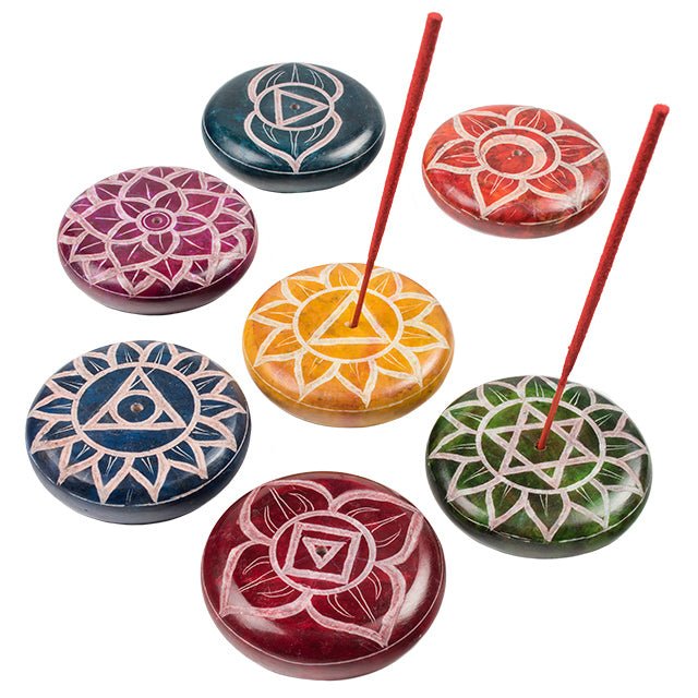 Chakra Handcarved Soapstone Pebble Incense Holder - PB10 - Y - Uneeka
