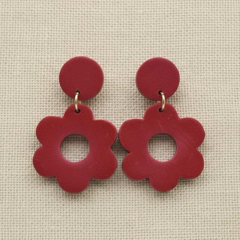Chunky Red Clay Flower & Circle Earrings - TAR2416 - Uneeka