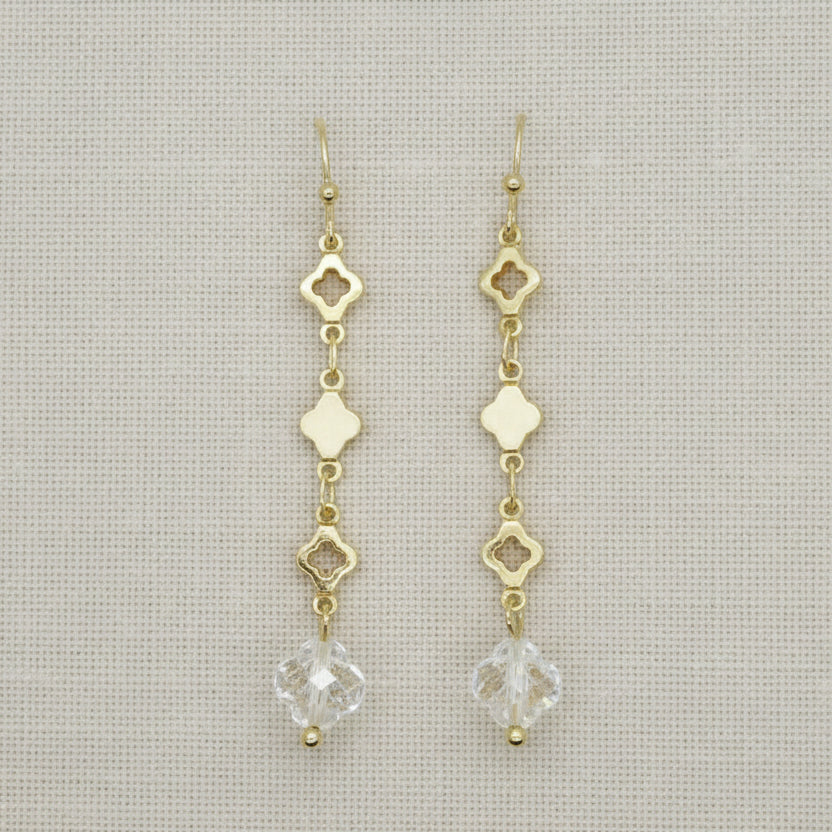 Clover Shapes with Coloured Glass Gold Drop Earrings - CE - 4844 - MGCL - Uneeka