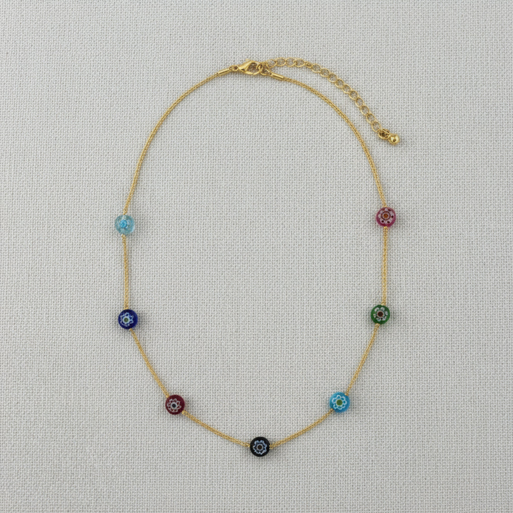 Colourful Round Murano Bead Simple Gold Chain Necklace - CS - 1402 - MT - Uneeka
