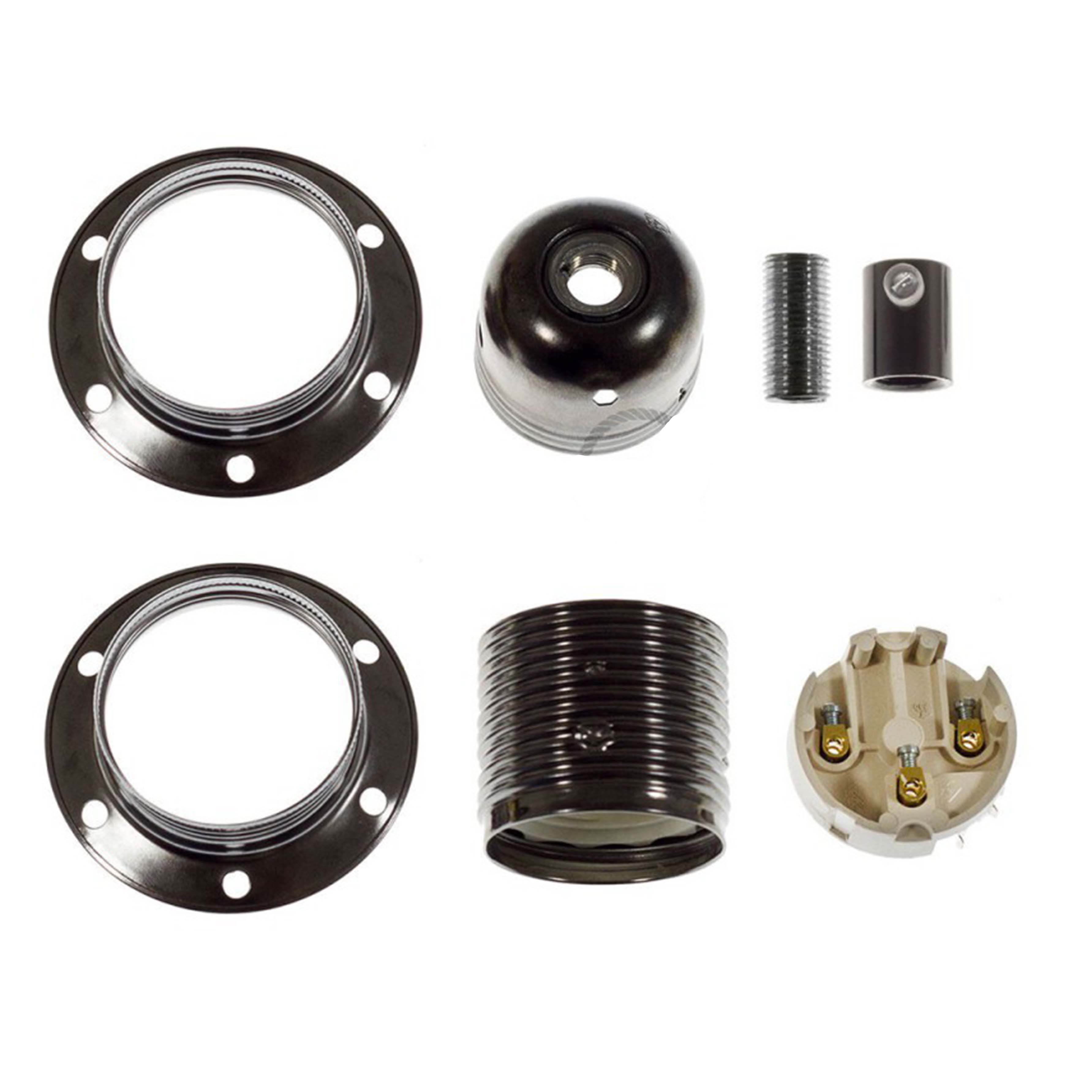 Cylindrical Double Ferrule Metal E27 Lamp Holder Kit - PL27MOTTFTERM - Uneeka