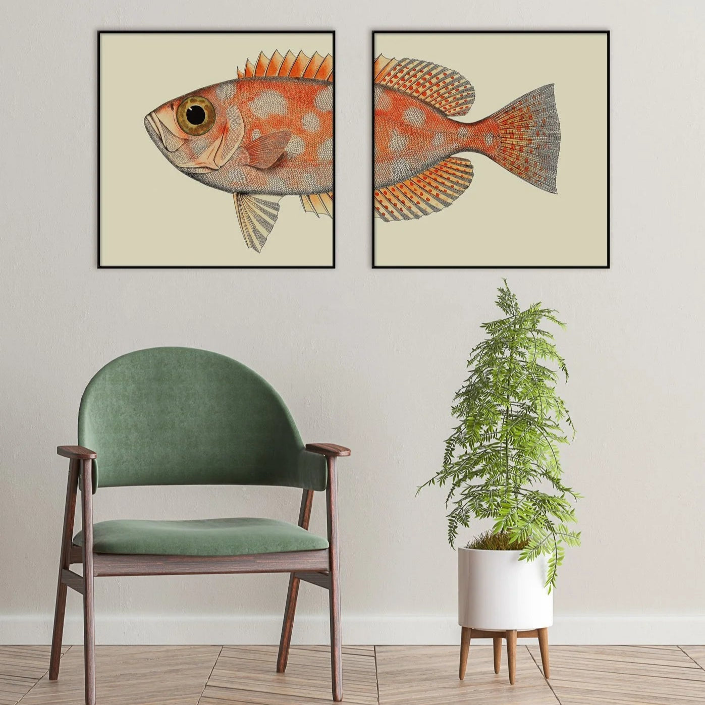 Dotted Orange Fish Head Framed Print - BFP 30x30 5610 - Uneeka