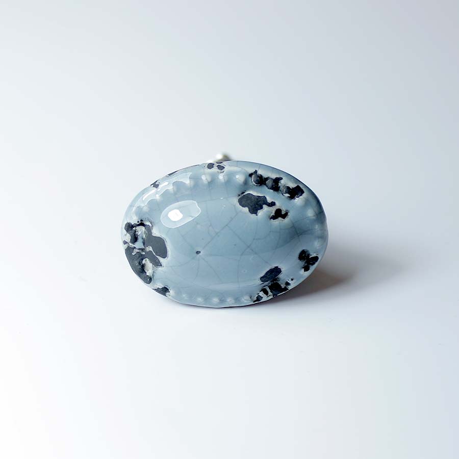 Duck Egg Blue Distressed Oval Ceramic Furniture Knob - A119.KA 49.086GCG.AIC.35 - Uneeka