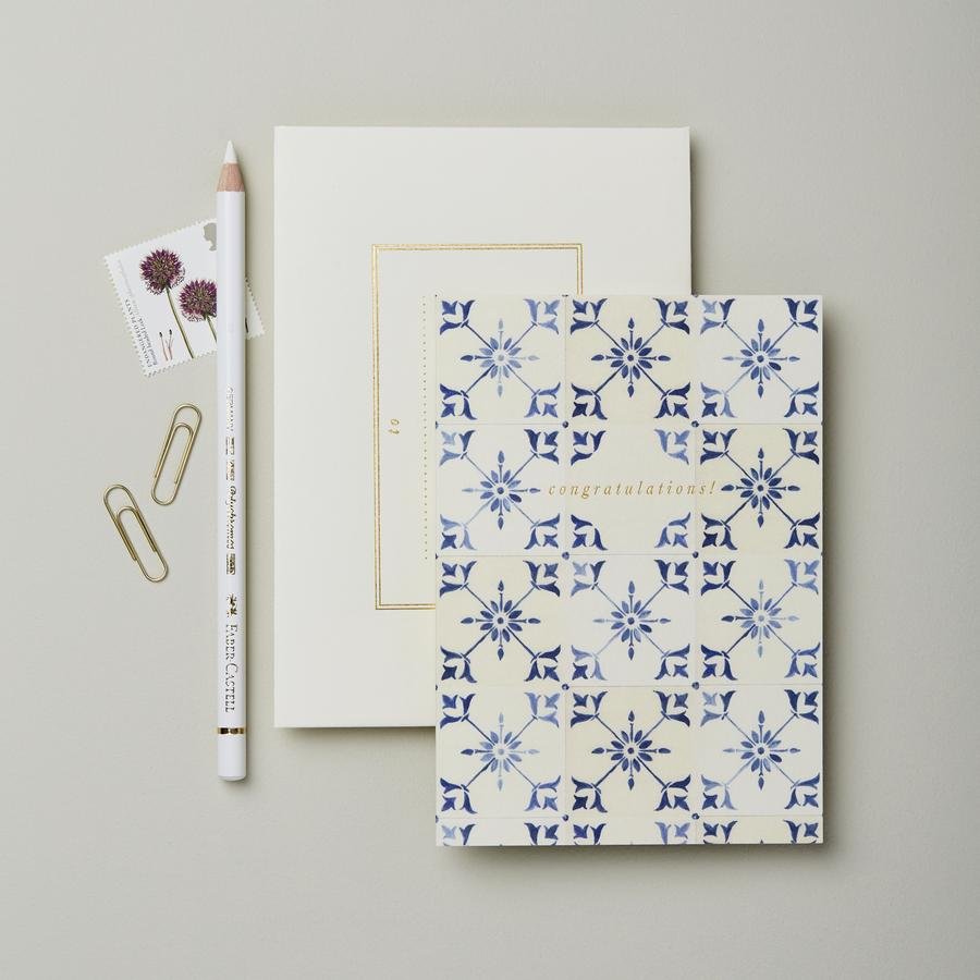 Ecru Blue Tile Congratulations Greetings Card - WAN 4440 - Uneeka