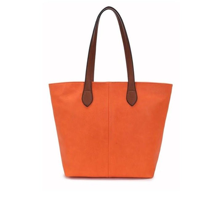 Faux Leather Hand Bag with Contrasting Handle and Zip - 288 - 1 - ORANGE - Uneeka